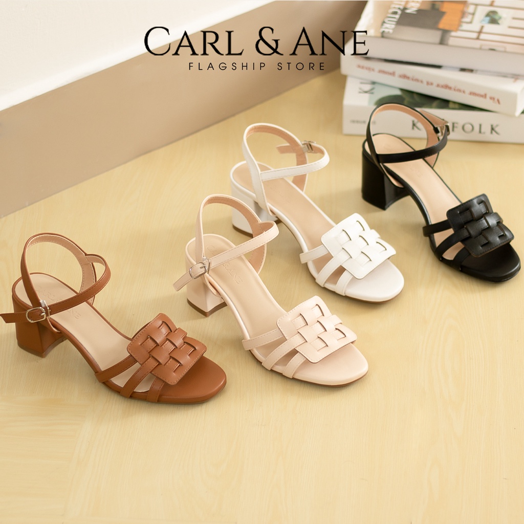 Carl & Ane - Giày sandal cao gót mũi hở phối quai đan cao 5cm màu bò_ CS013