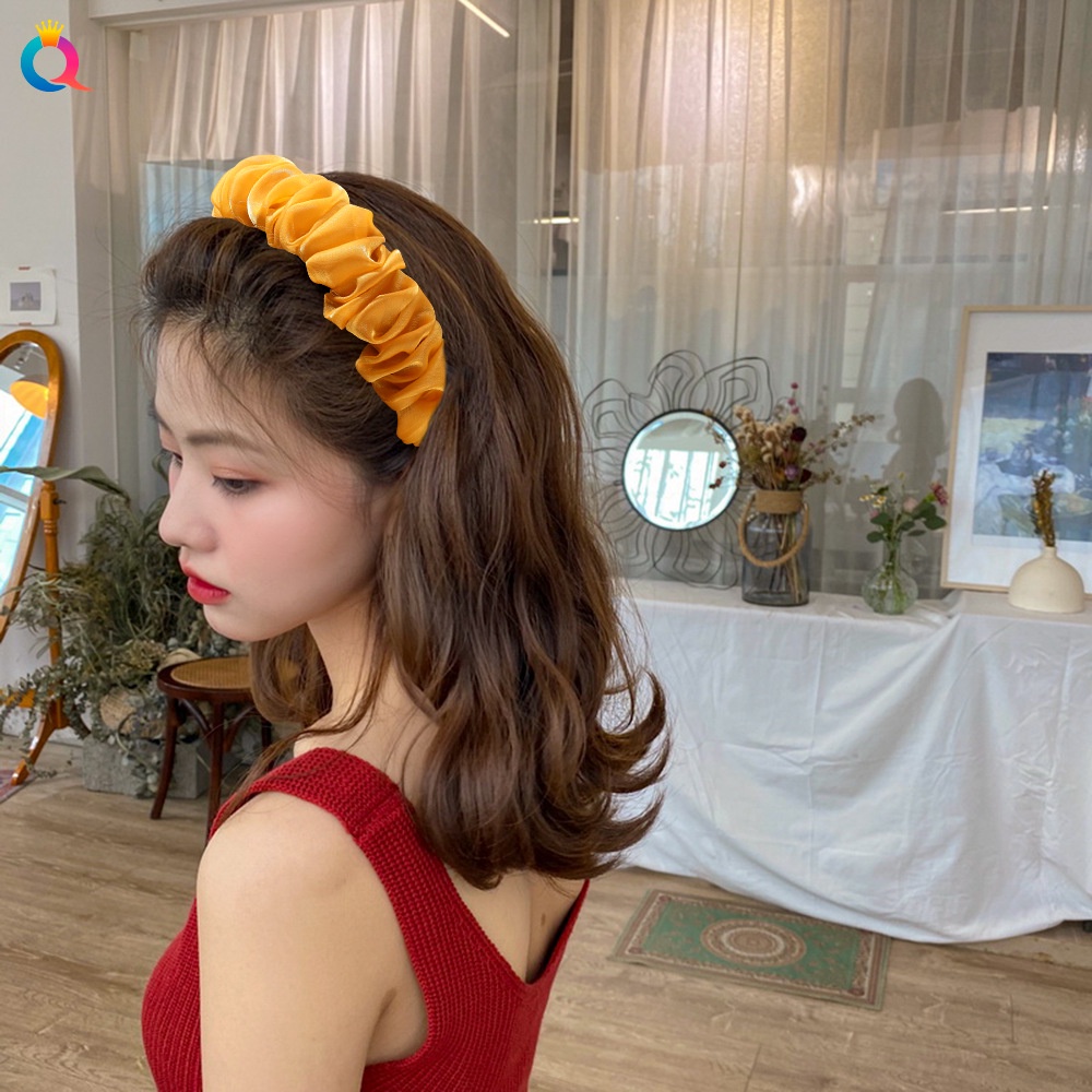 Băng đô cài tóc nhún lụa satin ánh nhũ nhiều màu thời trang nữ thanh lịch