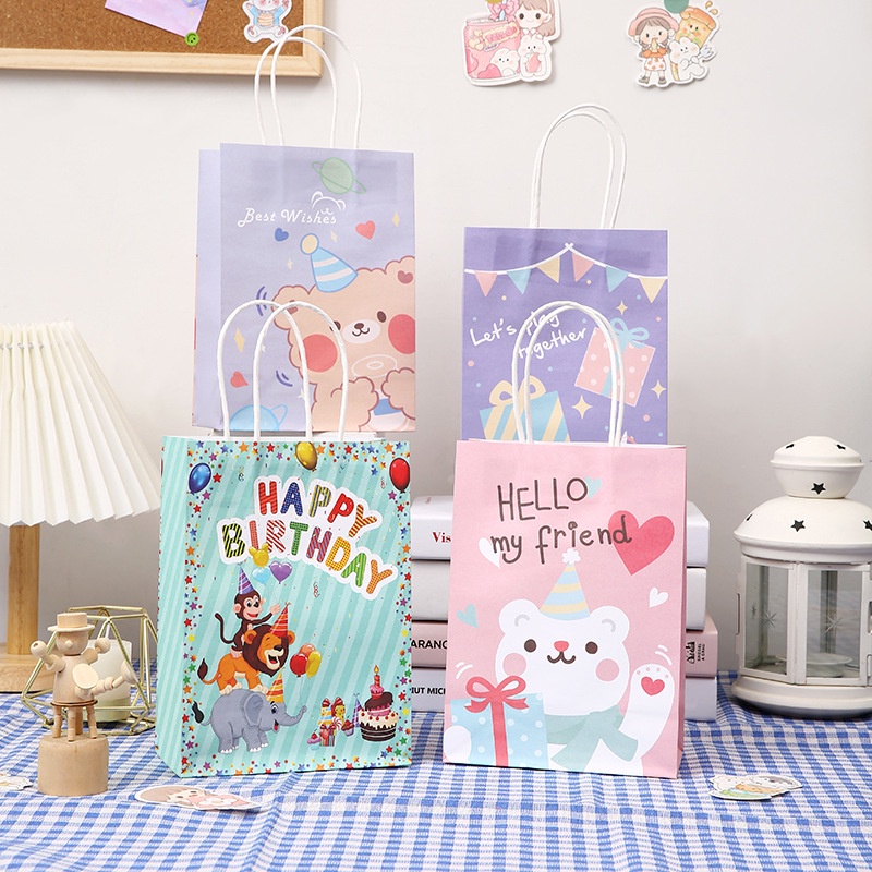 Túi Giấy Kraft Đựng Quà Tặng Sinh Nhật Có Quai Xách Hình Nhân Vật Hoạt Hình Siêu Dễ Thương Nhiều Kích Cỡ
