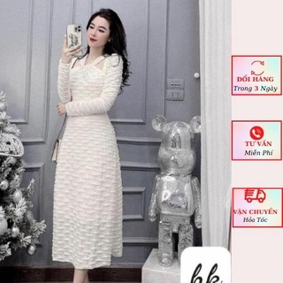 Váy nữ xốp nhăn xoắn ngực cổ yếm dáng dài suông maxi đi tiệc cưới sang chảnh ulzzang Hàn Quốc