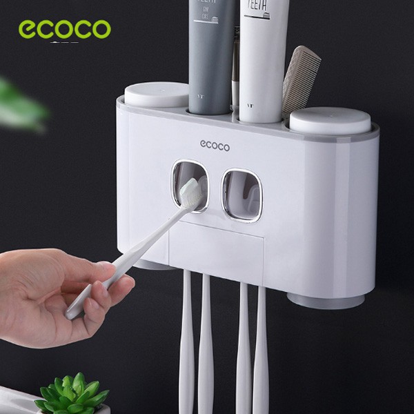 Nhả Kem Đánh Răng Cao cấp ECOCO (kiêm đựng bàn chải) tặng kèm 4 cốc E1802 - Sang trọng, Tiện dụng