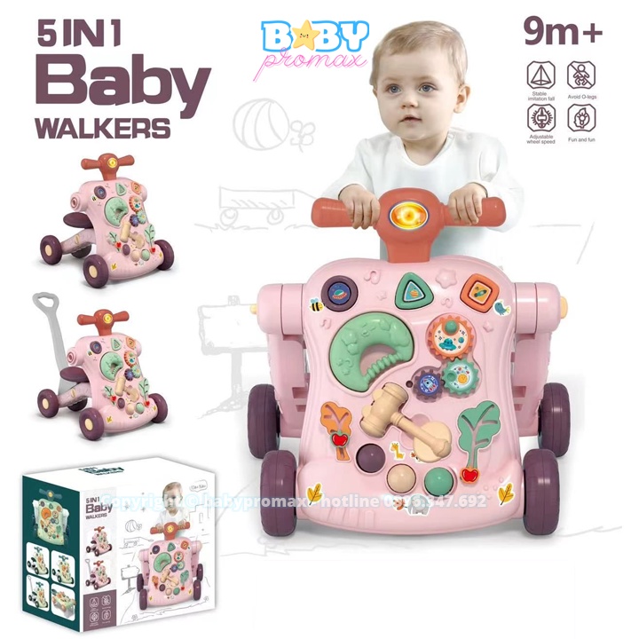 Xe tập đi đa năng 5in1 cho bé có khóa bánh an toàn, thay đổi chiều cao phù hợp