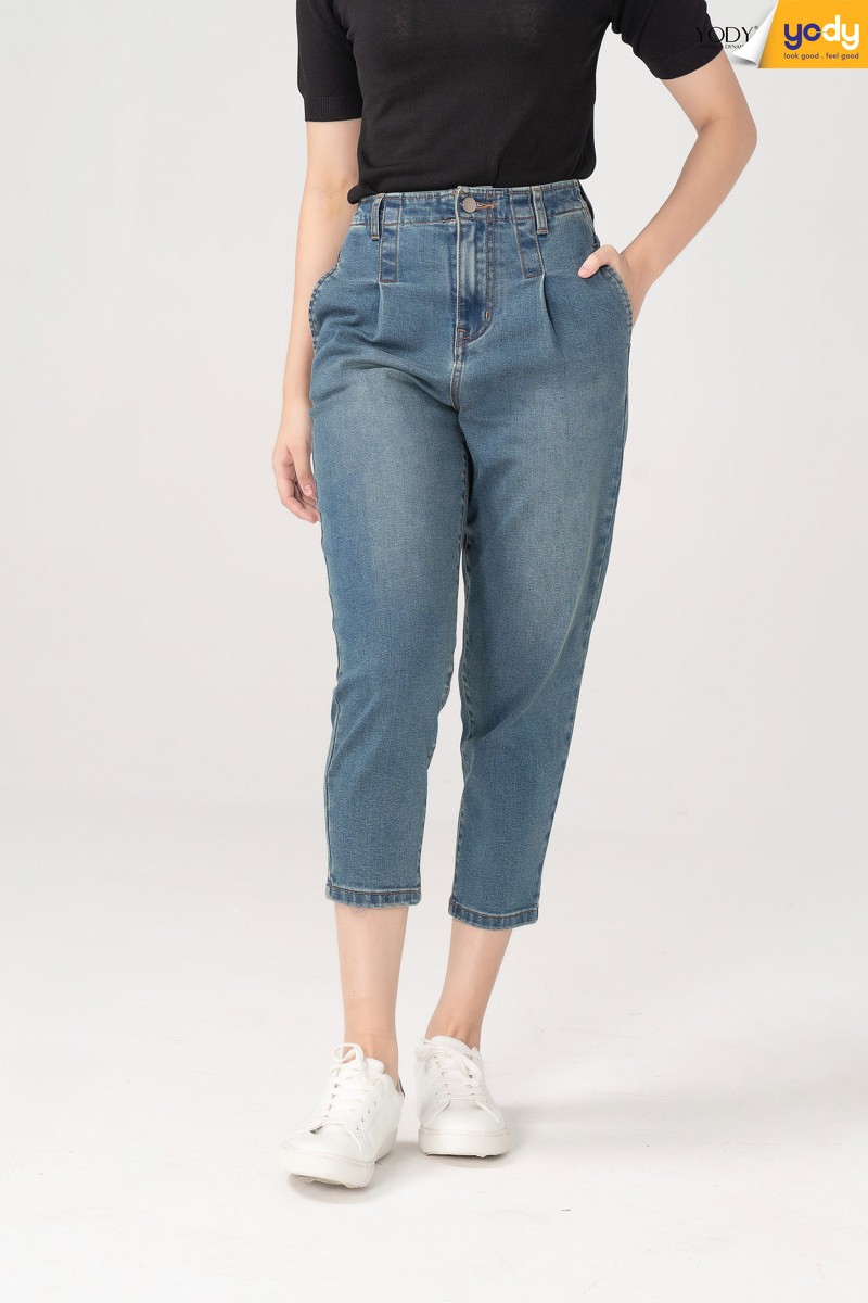 Quần Jean baggy nữ YODY cạp cao ống lửng chất bò co giãn tốt QJN3076