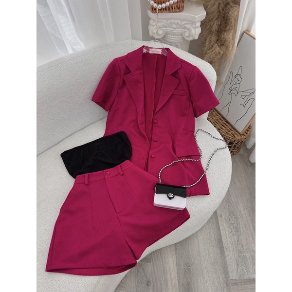 SET VEST HỒNG SEN 3 MÓN : ÁO VEST + ÁO LÓT ĐEN GÂN + QUẦN SHORT