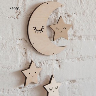 Vật treo trang trí phòng bằng gỗ hình mặt trăng, ngôi sao dễ thương