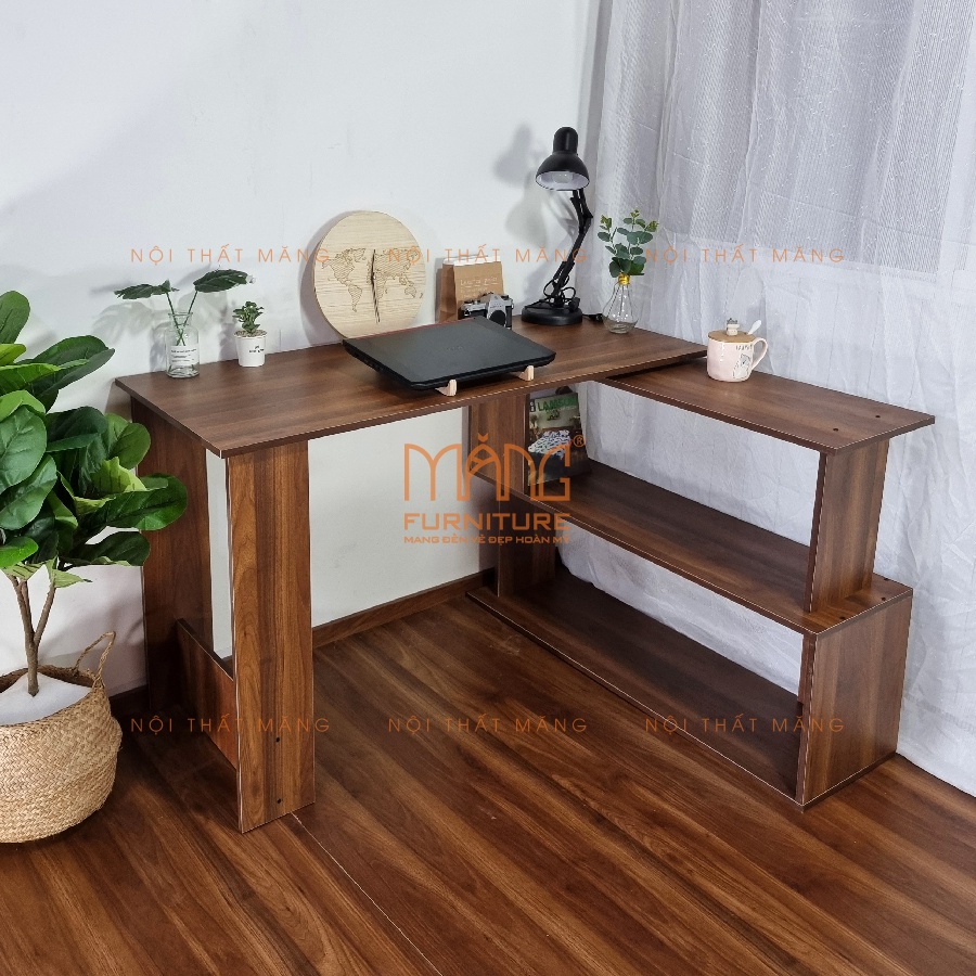Bàn làm việc xoay 360, thông minh có kệ gỗ sử dụng văn phòng, học bài, để máy tính cho học sinh, sinh viên mẫu blv12