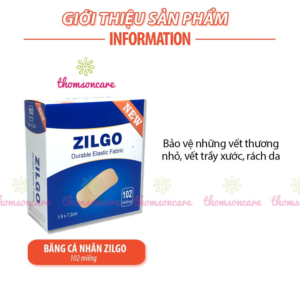 Băng cá nhân Zilgo 102 miếng - Băng vết thương nhỏ, mụn trứng cá Chính hãng