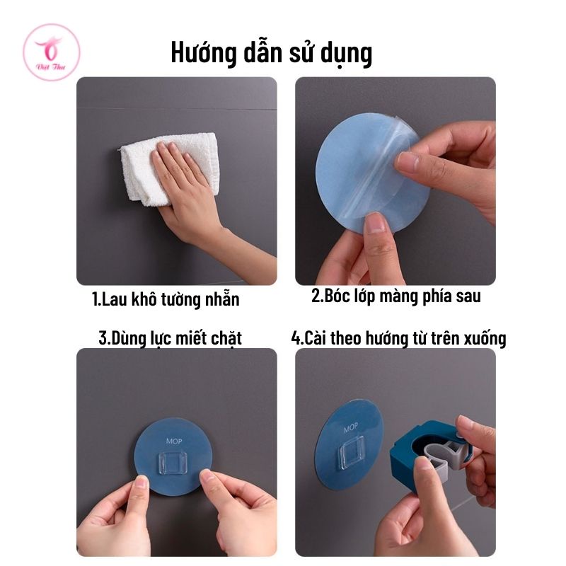 Móc dán tường kẹp cây lau nhà chịu lực tốt Việt Thư, siêu dính, chống nước