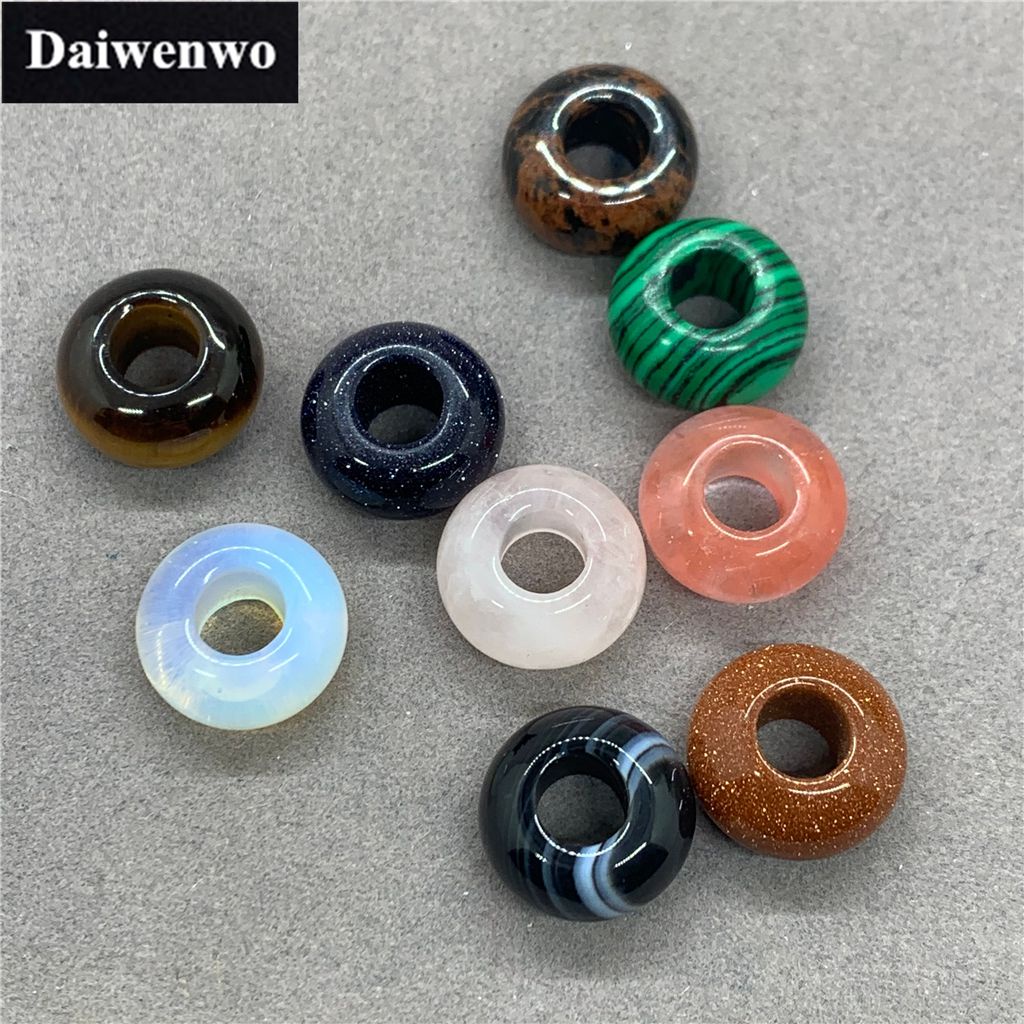 10 hạt đá tự nhiên xỏ lỗ 9 loại kích thước 8*14mm làm vòng tay thủ công