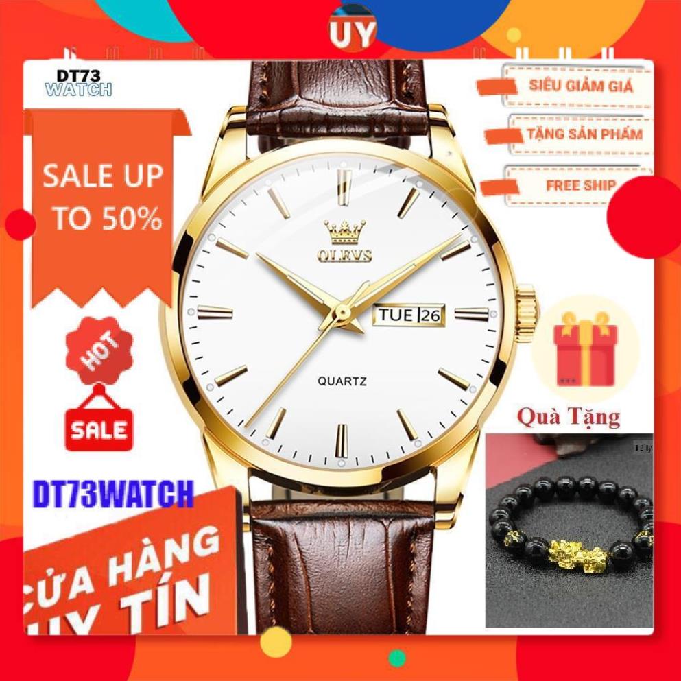 Đồng hồ nam OLEVS Nhật Bản,Chống nước,Chống Xước,Đồng hồ chạy pin,dạ quang,Dây da cao cấp