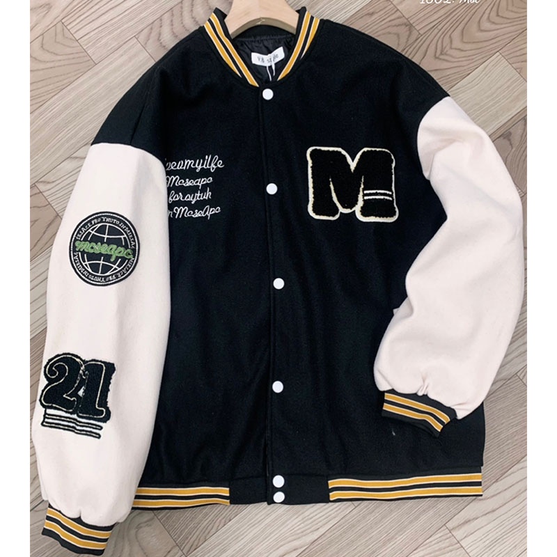 Áo Khoác Bomber Varrsity Chữ M Dạ Phối Tay Hàng Quảng Châu M1802-Teen 888