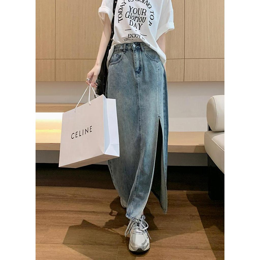 Chân Váy Denim Dài Dáng Chữ A Lưng Cao Xẻ Tà Thời Trang Mùa Hè Hàng Mới 62893