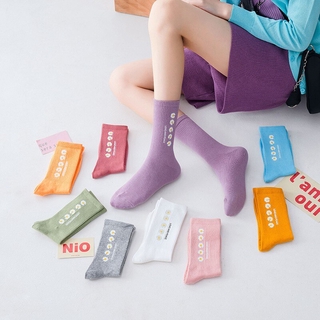 Elastic Cotton Fashion Daisy Print Women Crew Socks High Qulity Solid Color Skateboard Hip-hop Sports Girls Socks Floral Hosiery