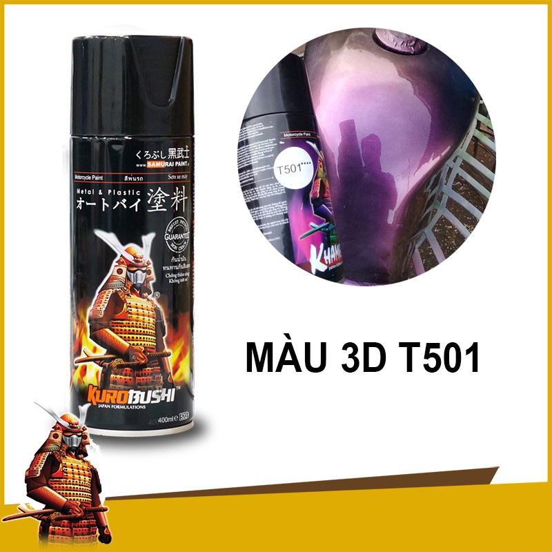 Sơn Samurai màu tím 3D K3/T501 chính hãng, sơn xịt dàn áo xe máy chịu nhiệt, chống nứt nẻ, kháng xăng