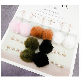 Khuyên tai cục bông có hạt trai- hoa tai - bông tai