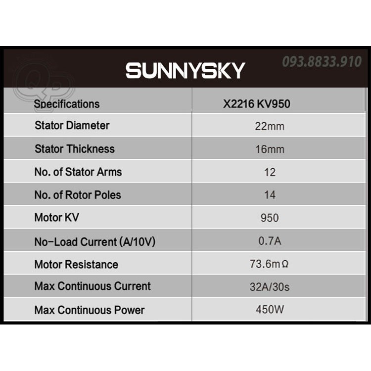 ĐỘNG CƠ Motor Sunnysky X2216 KV950 III / 2600 III
