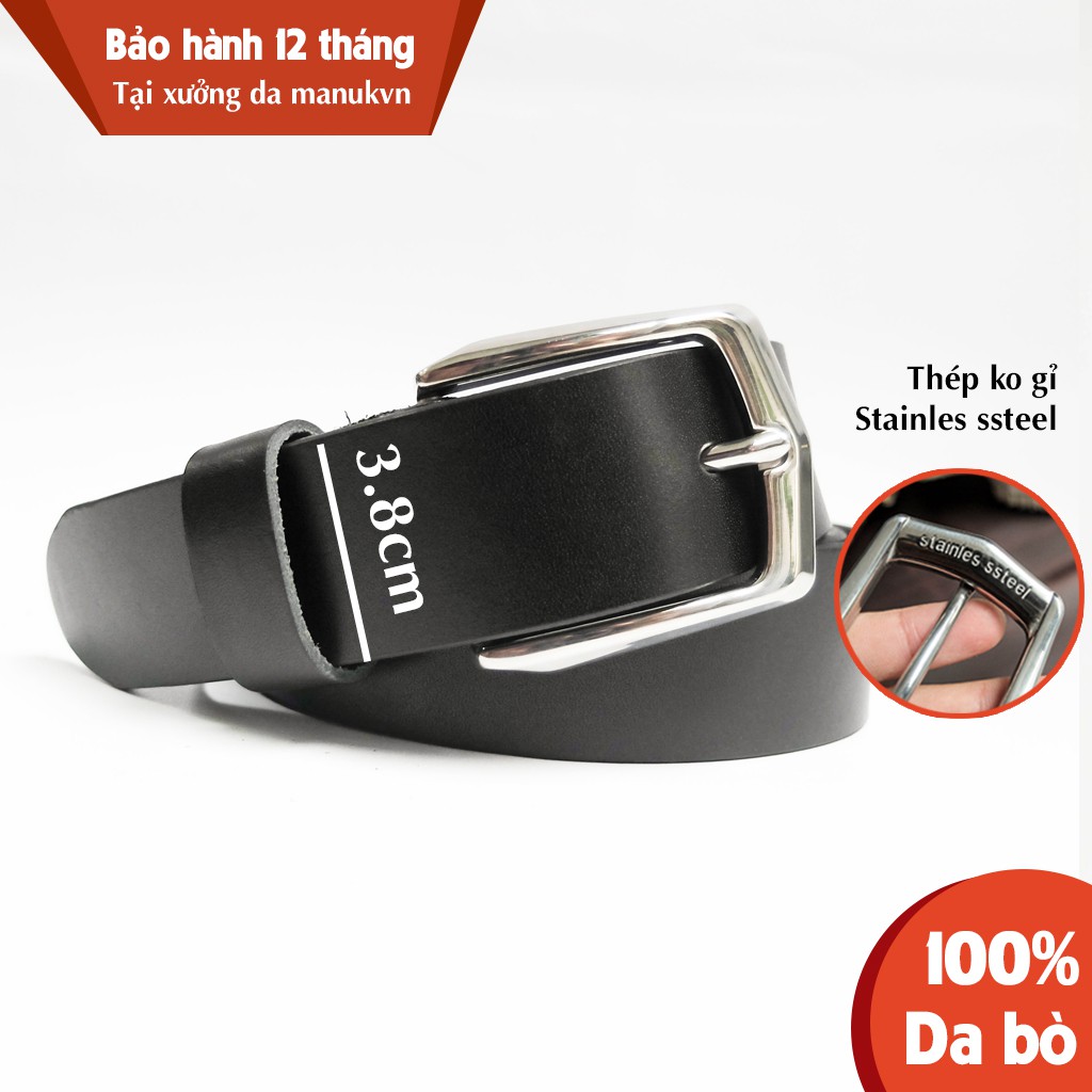 Thắt lưng nam da bò Manuk Khoá inox không gỉ Stainless Ssteel đúc cổ điển SN1