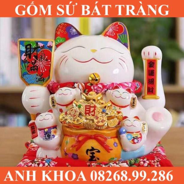 Mèo Thần Tài Chiêu Khách cao 30cm 10inch - Gốm sứ Bát Tràng Anh Khoa