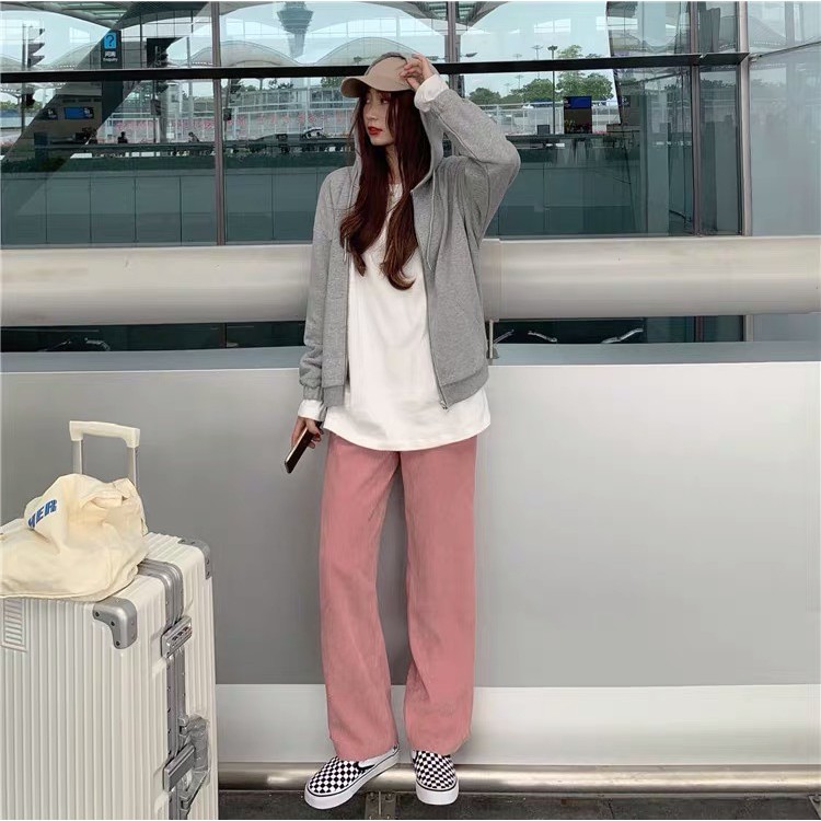 Quần nhung tăm kẻ mỏng dài Forgirl phong cách Hàn Quốc với 3 màu