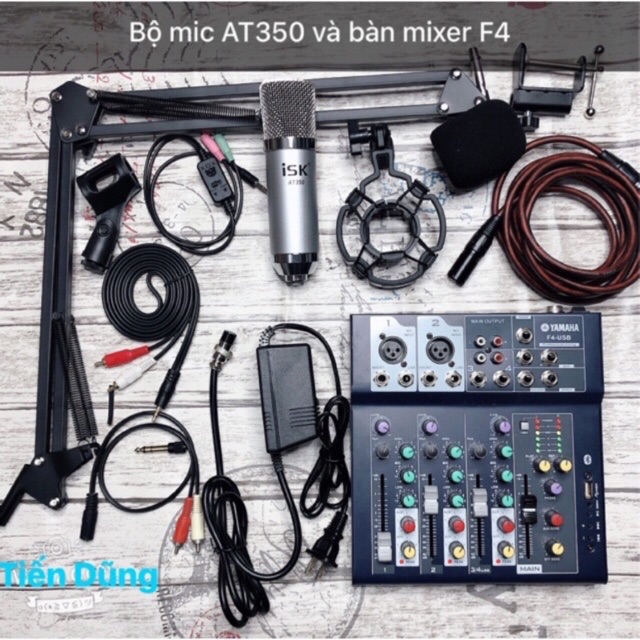 Bộ mixer F4 USB BLUETOOTH + Mic ISK AT350 Hát thu âm livestream karaoke online bao hành 6 tháng