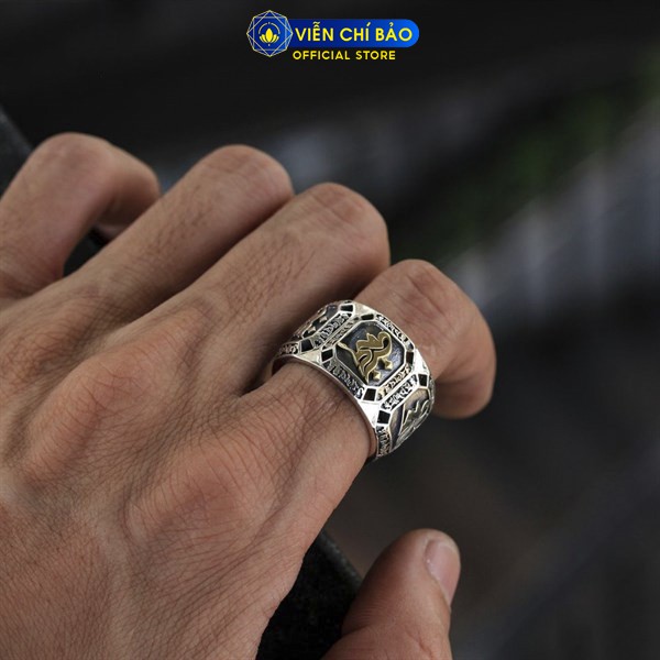 Nhẫn bạc nam Chữ Om Lục tự chân ngôn bạc Thái 925 thời trang phụ kiện trang sức Viễn Chí Bảo N101219