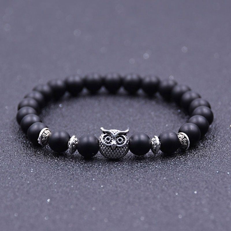 Vòng đeo tay hạt đá tự nhiên phối phụ kiện hình cú đẹp mắt dành cho nam và nữ