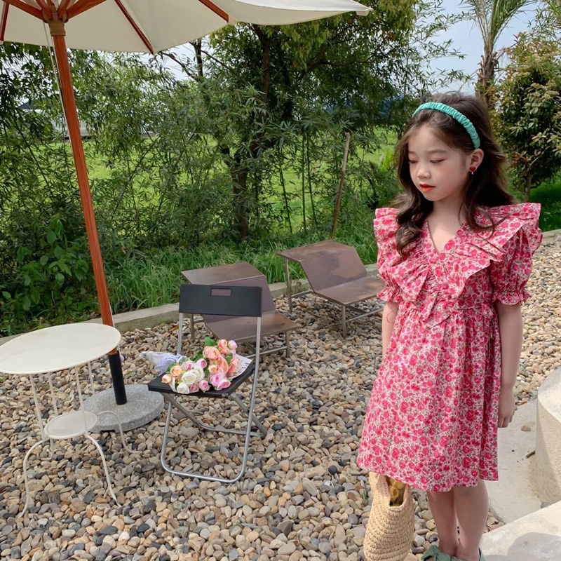 Váy bé gái cổ bèo vải hoa