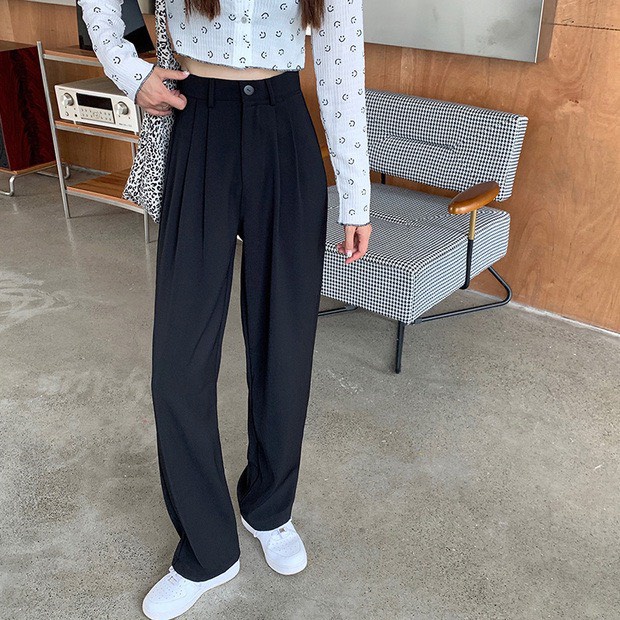 Quần ống rộng cạp cao KA chất kaki 2 da mềm mịn co dãn, có size M và L, clothes ullzang hack dáng hot