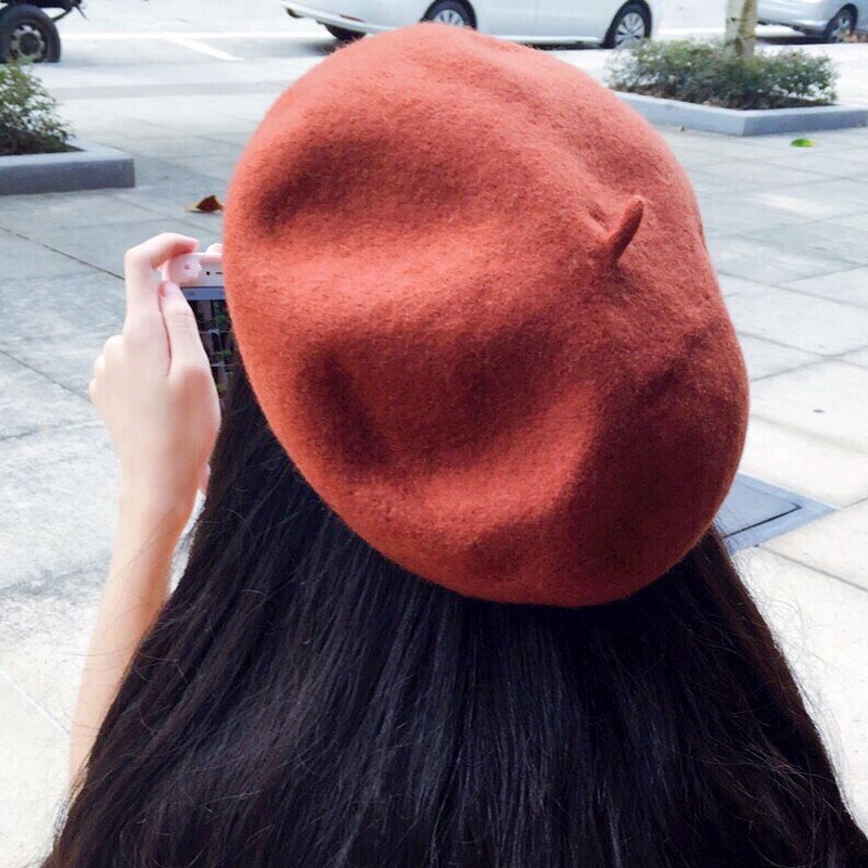 Mũ nồi len màu trơn phong cách vintage Pháp thời trang mùa đông cho nữ 17 màu tùy chọn