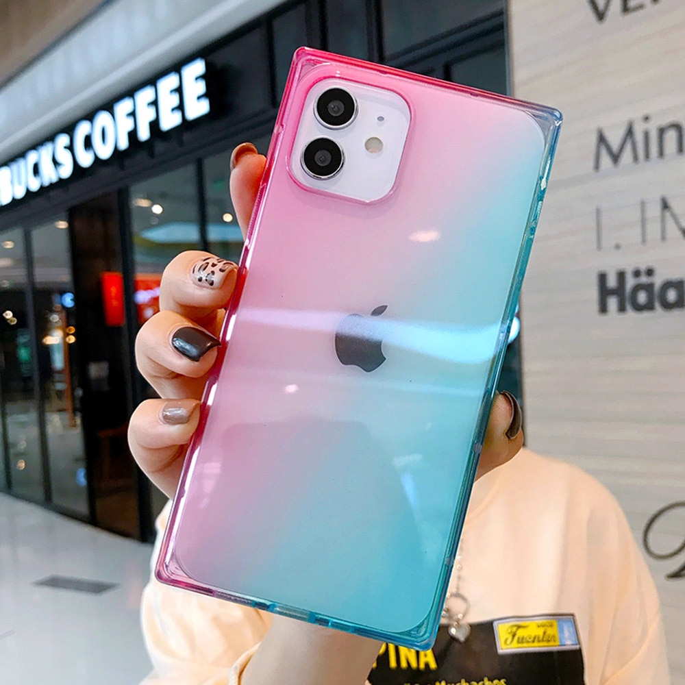 Ốp điện thoại TPU mềm vuông màu gradient thiết kế sang trọng cho iPhone 12 Mini 11 Pro X XR XS Max 7 8 Plus SE 2020