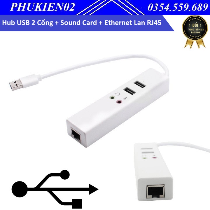 HUB chia USB có SoundCard và Cổng Mạng mở rộng RJ45