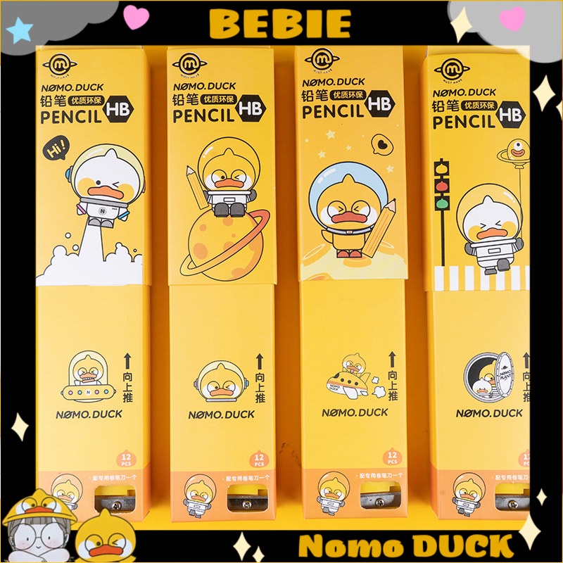 Set hộp 12 bút chì học sinh in hình vịt kèm gọt Nomo duck BeBie - BP525