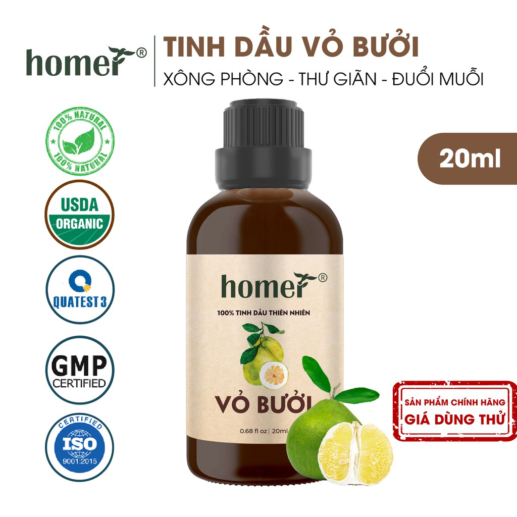 Tinh dầu Vỏ Bưởi Mỹ Homer 20ml/100ml - Grapefruit Essential Oil - đạt chuẩn chất lượng kiểm định