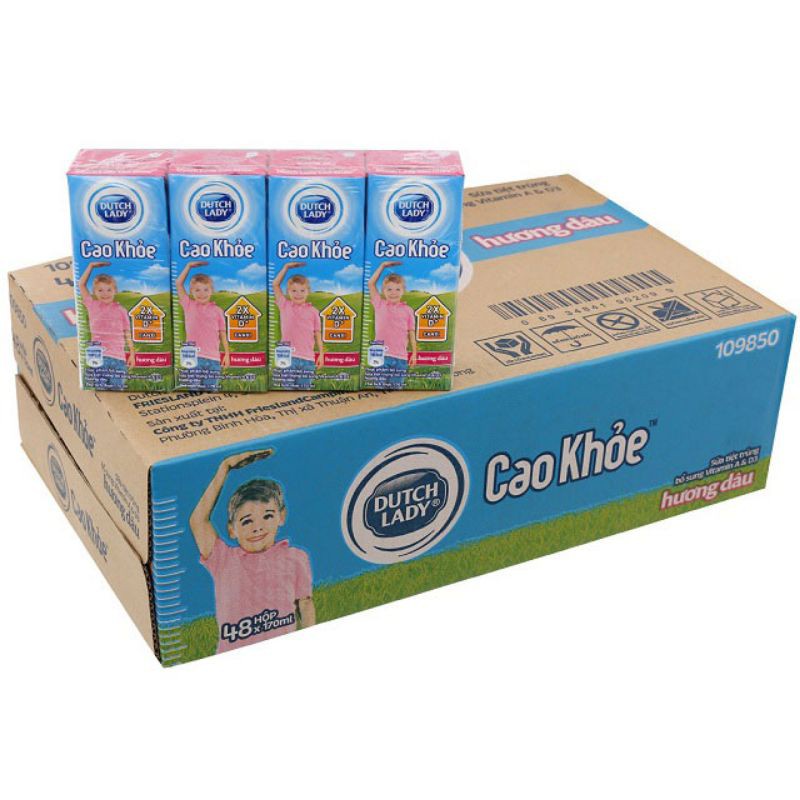 Thùng 48 hộp Sữa cô gái Hà Lan cao khỏe 170ml (đủ vị: có đường, dâu)