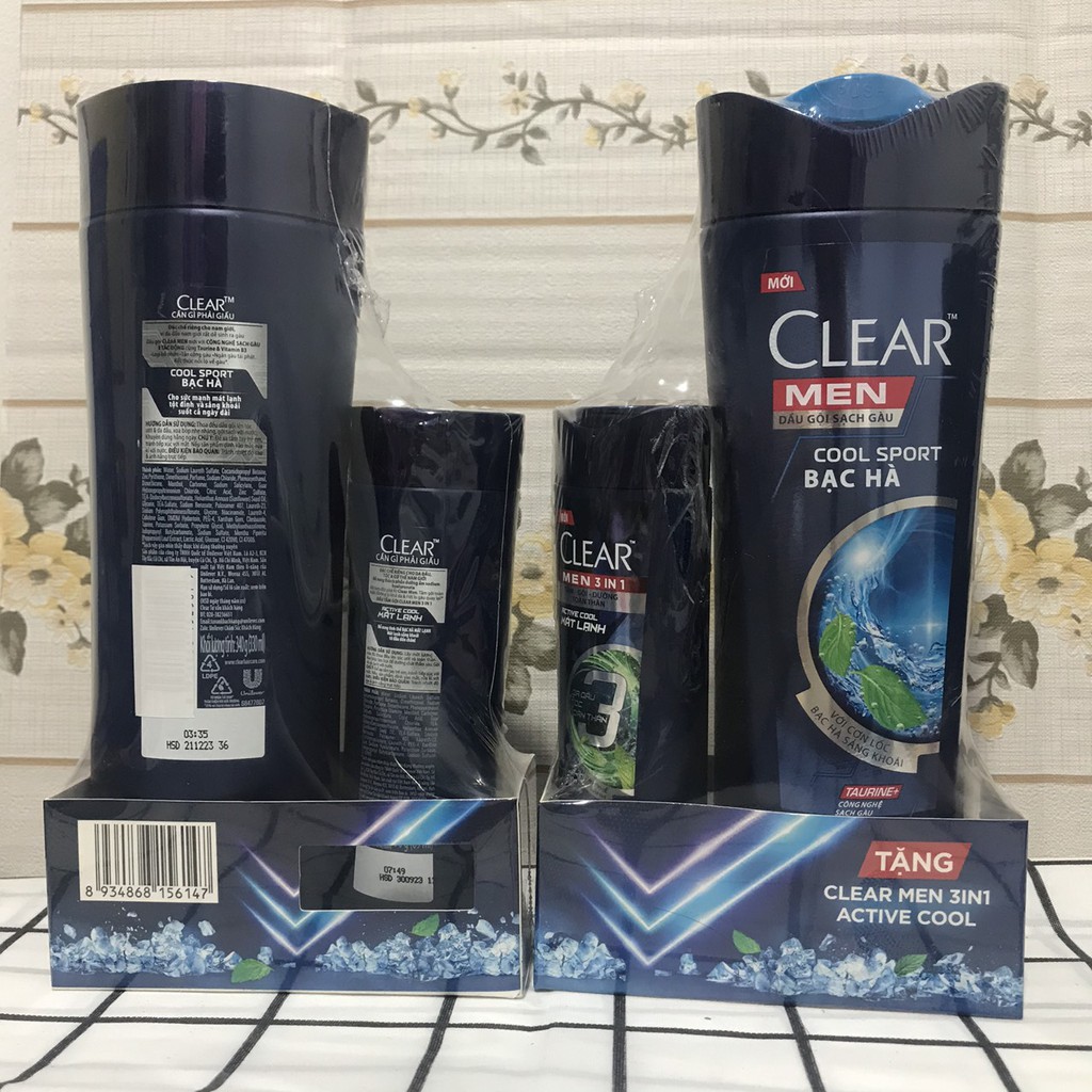 Dầu Gội Clear 340g  Mát Lạnh Bạc Hà tặng kèm gội Strong Me hoặc Active Cool 70g