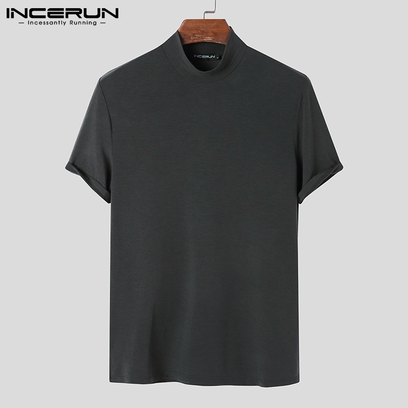 Áo thun INCERUN tay ngắn cổ cao thời trang dành cho nam