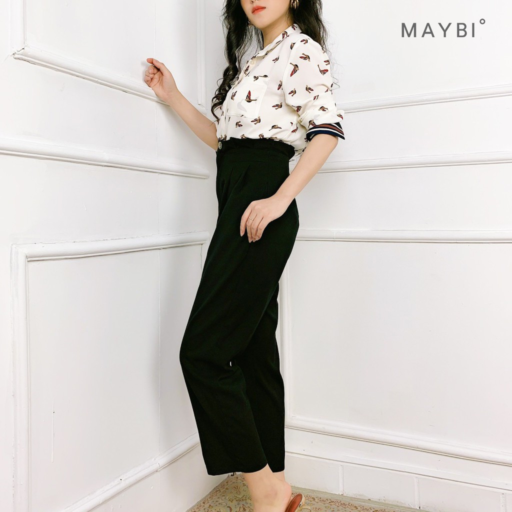 [Mã WABRHI5 giảm 15% đơn 599K] MAYBI - Quần dài lưng xếp đen