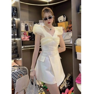 Đầm váy nữ họa tiết 2 màu phối lưới sang chảnh ( có mút ngực, có lót ) thanh lịch trẻ trung dự tiệc