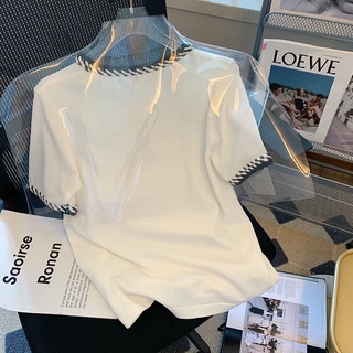 Áo Thun Cotton Ngắn Tay Màu Trắng Trơn Thời Trang Mùa Hè Phong Cách Hàn Quốc Cho Nữ
