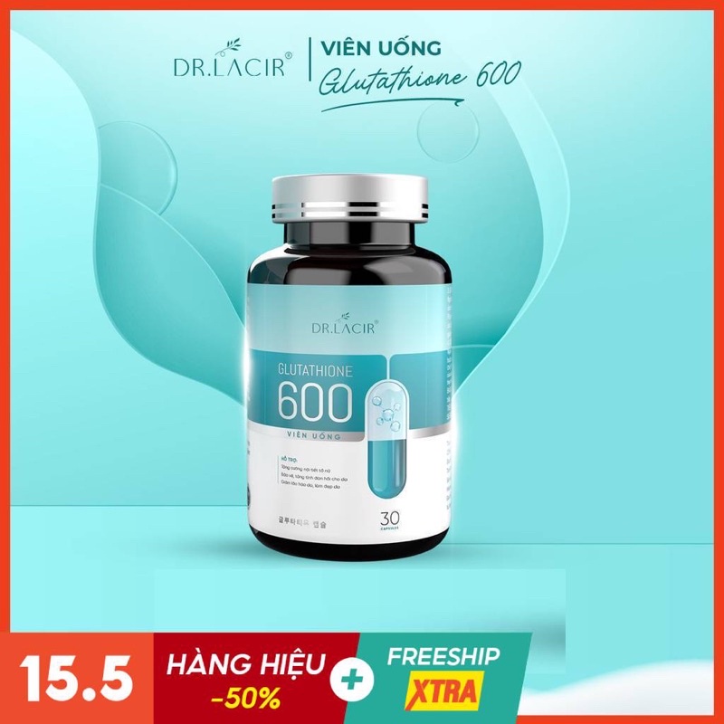 Viên uống trắng da Glutathione 600mg ⚡ CHÍNH HÃNG ⚡ Viên uống Glutathione sáng da chống lão hóa - Hàng cắt mã