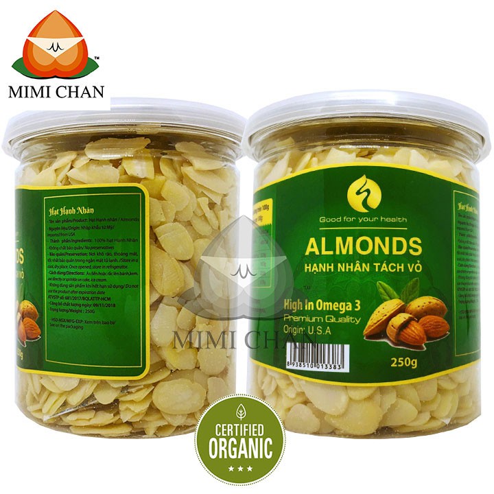 Hạnh Nhân Tươi Cắt Lát Hũ 250gr Hàng Mỹ, Hạnh Nhân Lát Không Tẩy Trắng, Nguyên Liệu Nấu Chè, Làm Bánh, Ngũ Cốc