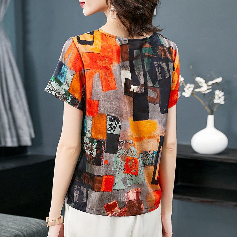 Áo Thun Lụa Lạnh Tay Ngắn Dáng Rộng Thời Trang Mùa Hè Cho Nữ