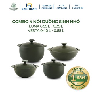 Bộ 4 Nồi Sứ Dưỡng Sinh Nhỏ Minh Long nhiều kích thước dùng bếp ga, hồng ngoại, lò nướng, vi sóng, chín nhanh, ngon