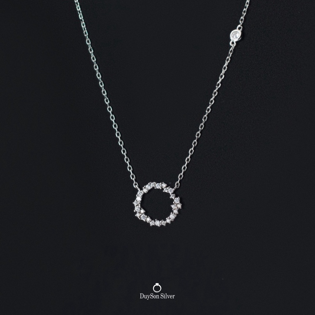 Dây chuyền bạc nữ Huyền thoại biển xanh DUYSON SILVER, vòng cổ bạc 925 mặt tròn đính đá sang trọng [DCKX24]