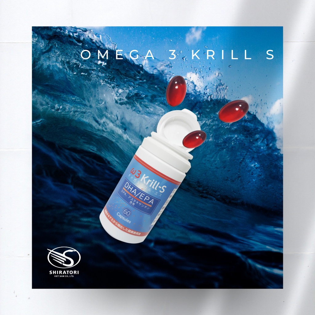 Dầu Nhuyễn Thể Omega 3 Krill-S SHIRATORI - Bổ não, giảm cholesterol, giảm đau xương khớp - 60 viên