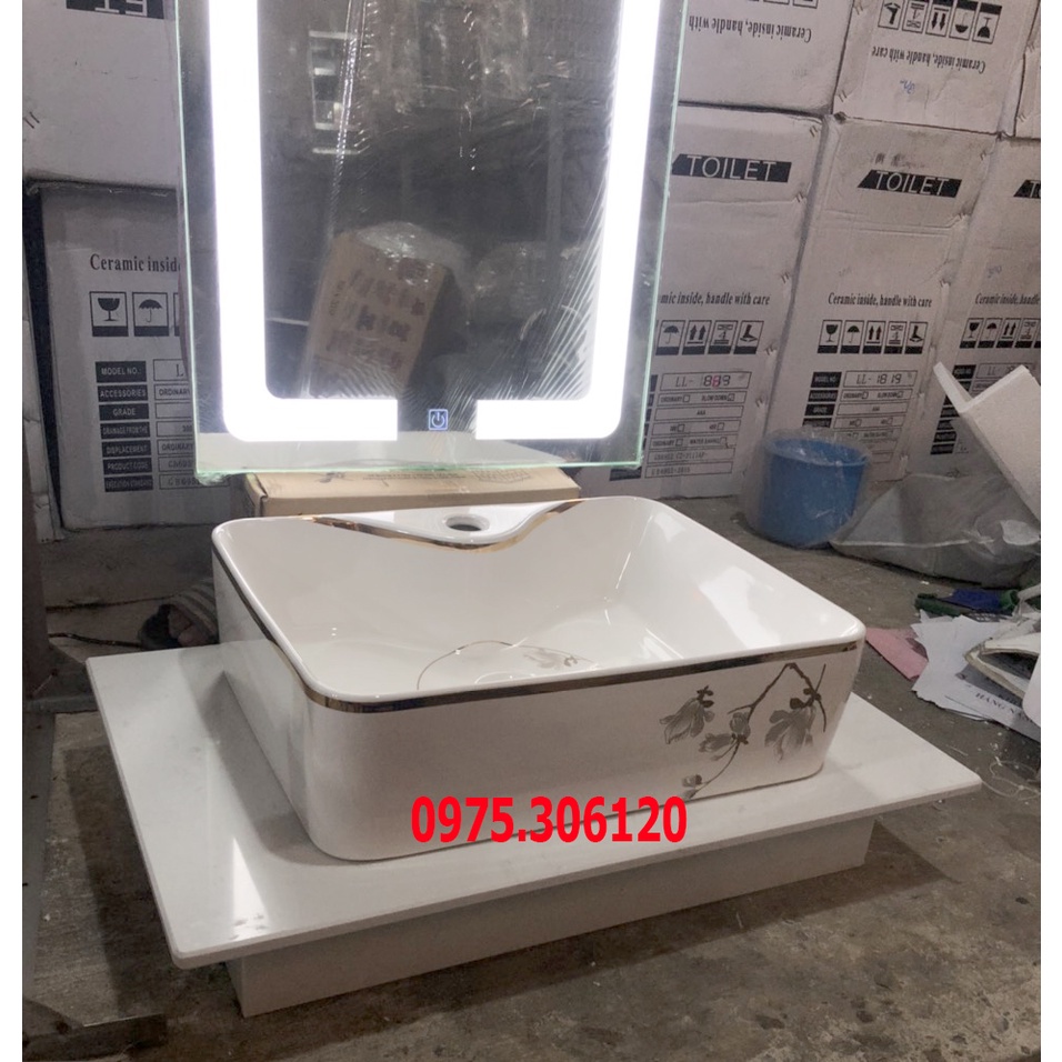 COMBO Chậu rửa mặt LAVABO+BÀN ĐÁ+GƯƠNG LED CẢM ỨNG, thiết bị nhà tắm nhà vệ sinh