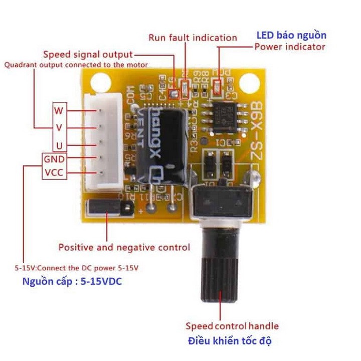 Mạch ESC chạy động cơ không chổi than BLDC, 3 phase, điện áp 5-12V, dòng điện 1.5A, công suất 15W.