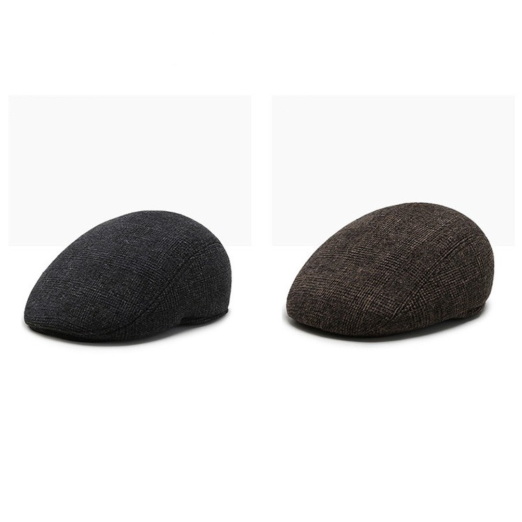 Nón Beret- Mũ nồi kẻ caro dạ trơn thiết kế che tai ấm áp – Món quà dành tặng ông, tặng bố