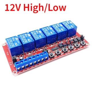 Module 6 Relay 12V Khóa Liên Động Kích Mức Cao Thấp Tích Hợp Nút Nhấn