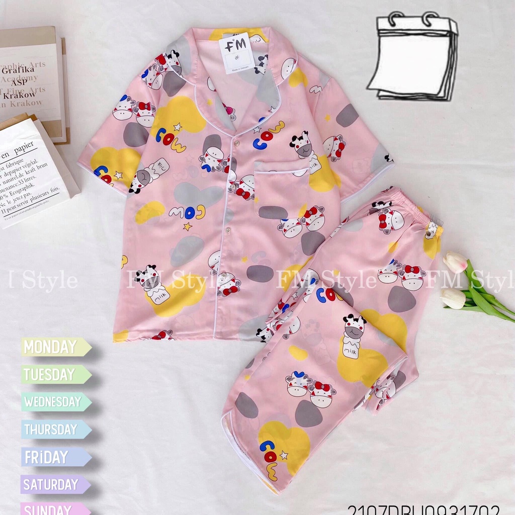 Đồ bộ pijama Fm Style dài tay mặc nhà hoạ tiết dễ thương siêu xinh chất vải kate xịn 211011070 | BigBuy360 - bigbuy360.vn